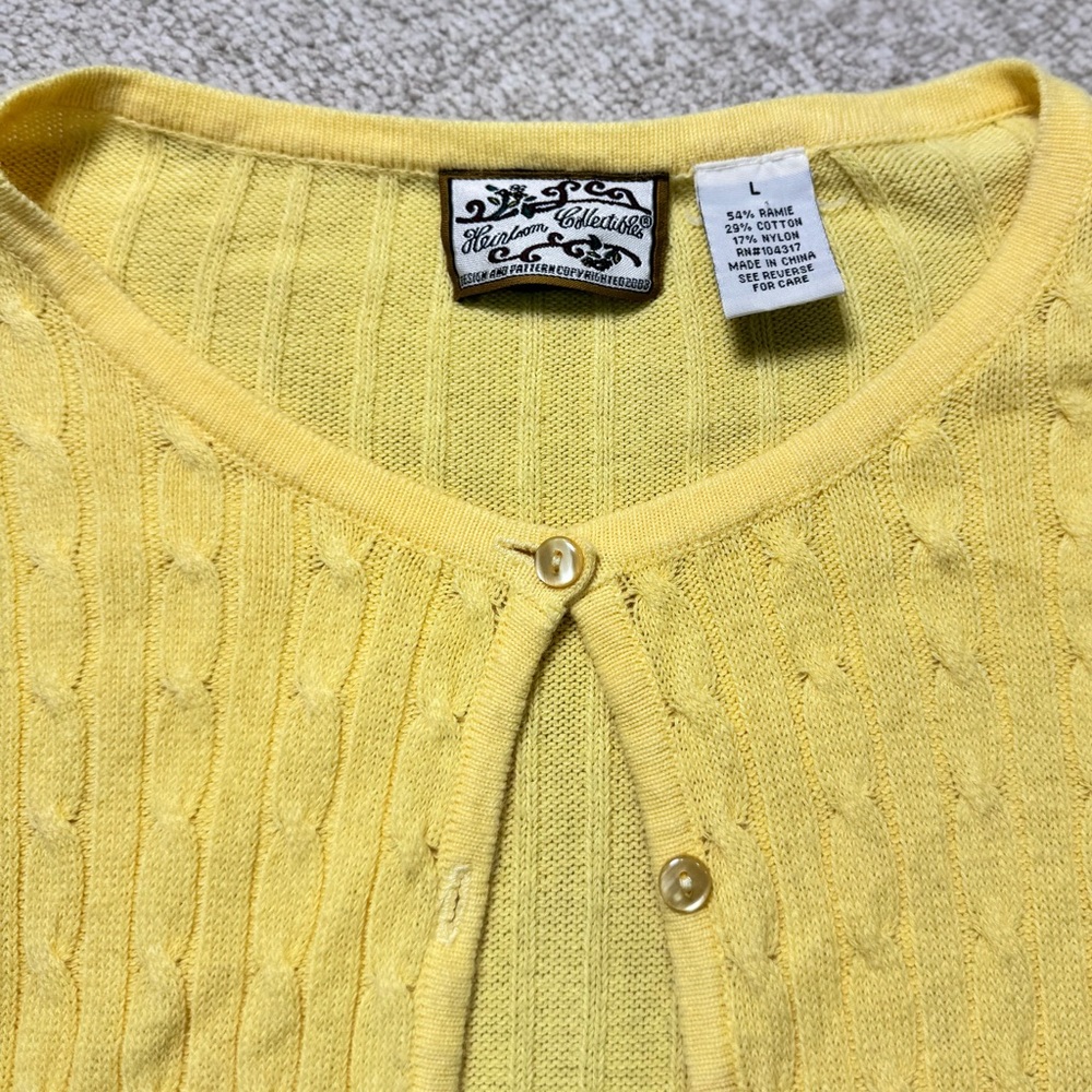 Vintage Heirloom Collectibles Yellow Cable Knit Cardigan Sweater Women’s L